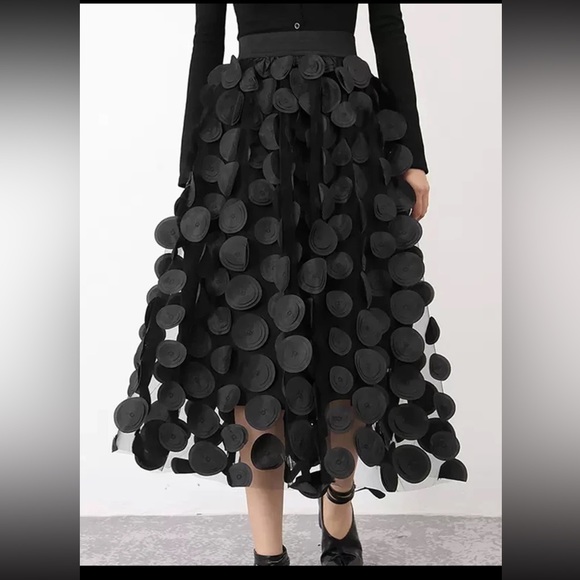 (last 2) Thea Noir - black polka dot sheer runway luxury tulle long a-line skirt - Picture 7 of 9